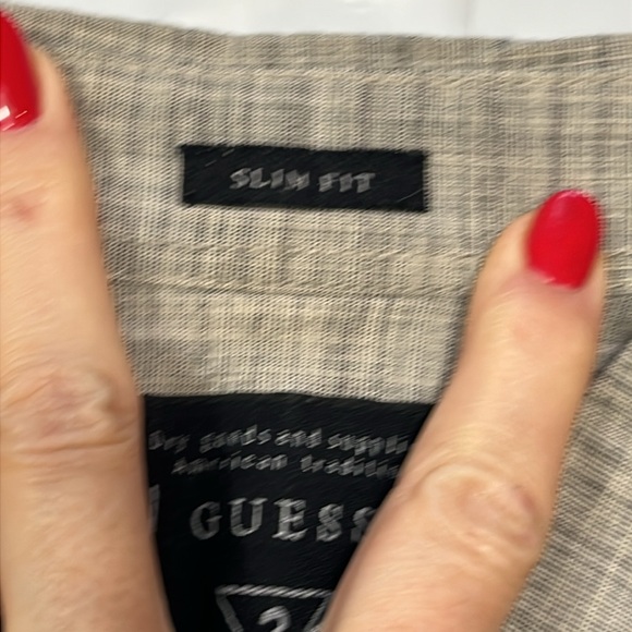 Guess gray Button down Black faux leather shoulders Men's Shirt sz medium 90s M - Picture 6 of 14